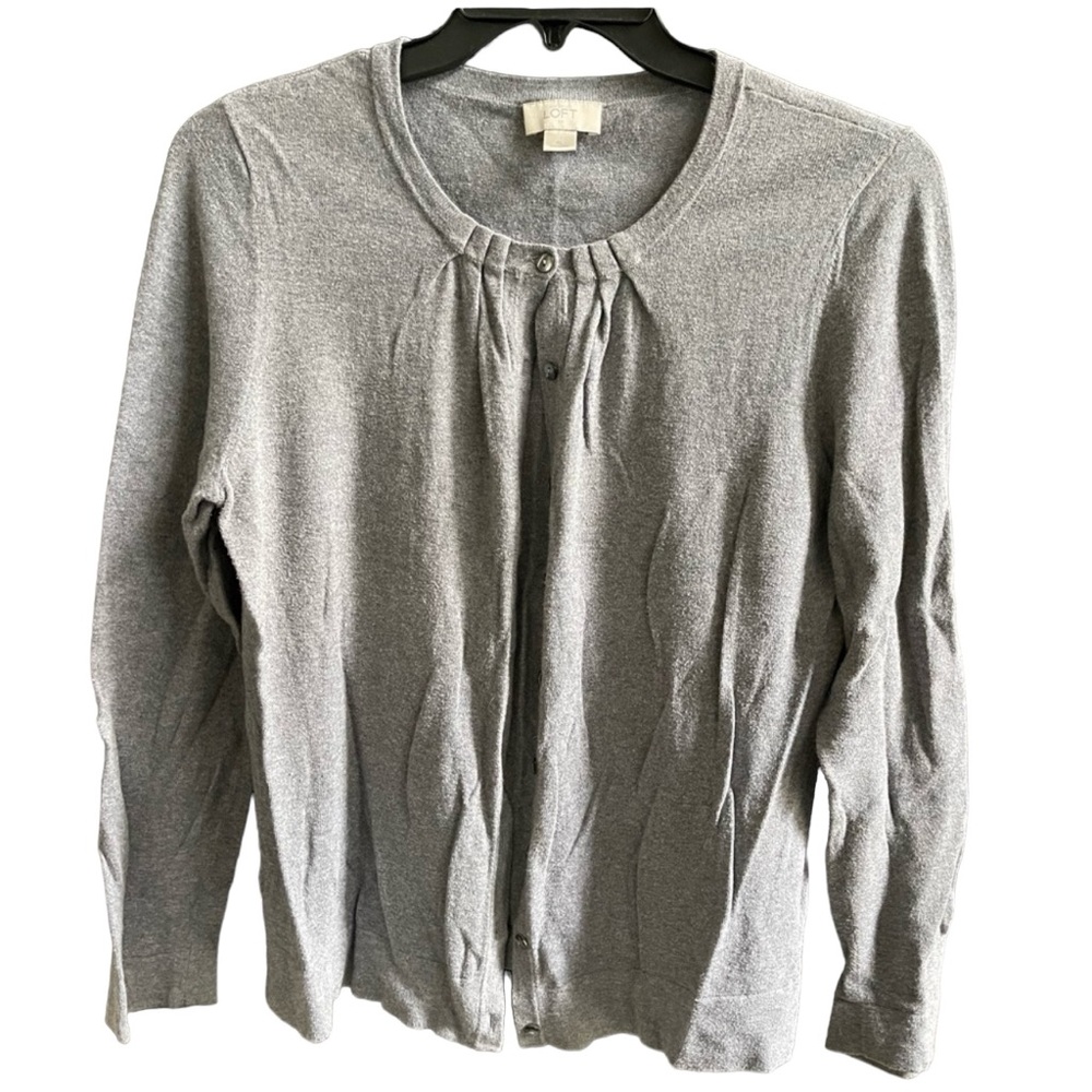 LOFT Grey Cardigan Button Up Ruffle Collar size XL